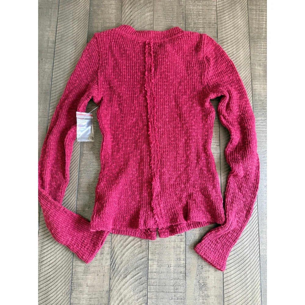 We The Free by Free People Textured Button Front Cardigan Top SM Berry Red
